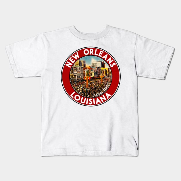 New Orleans Louisiana Mardi Gras Canal Street Vintage Travel Kids T-Shirt by TravelTime